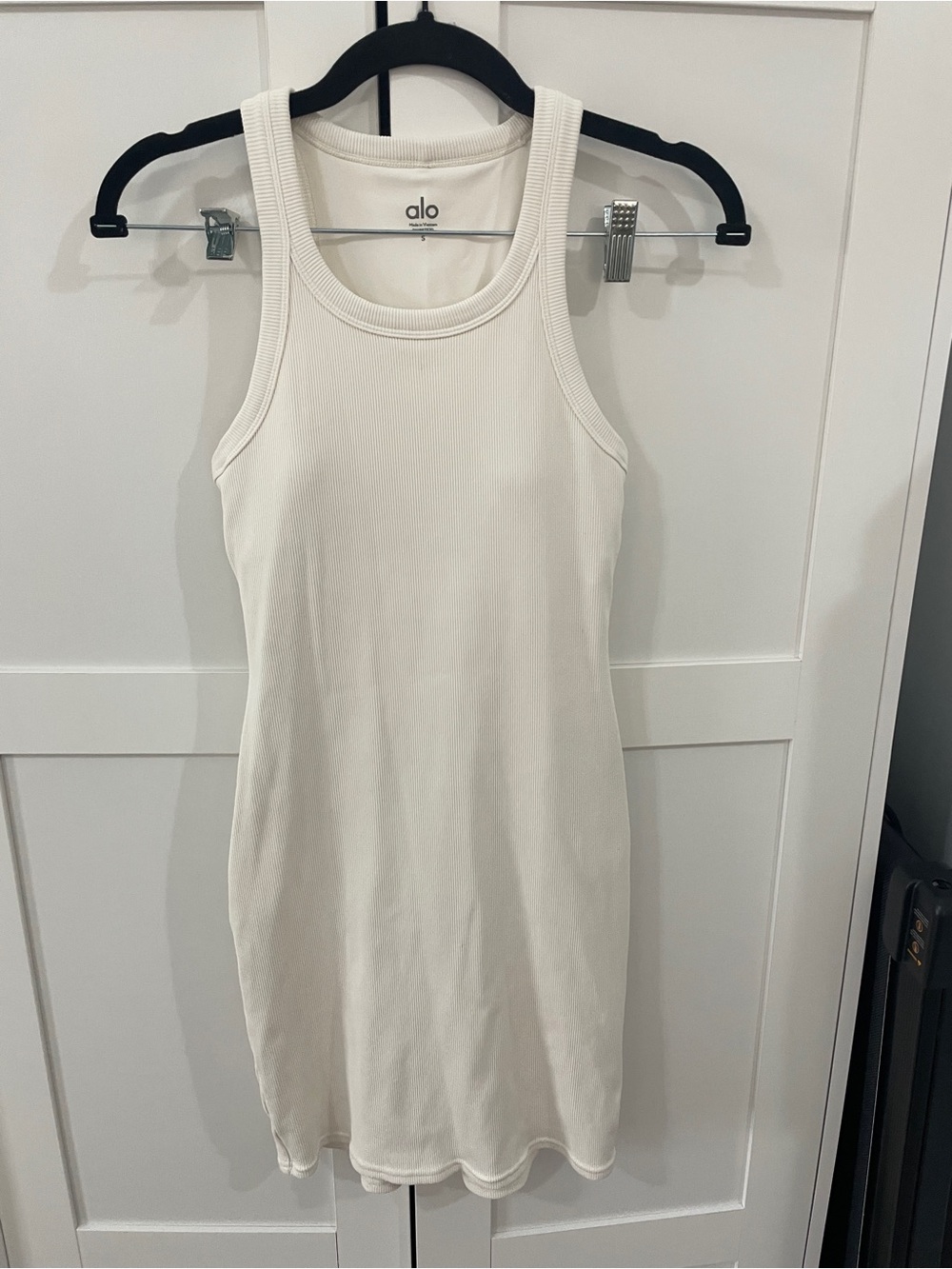 ALO Yoga White Ribbed Tank Mini Dress